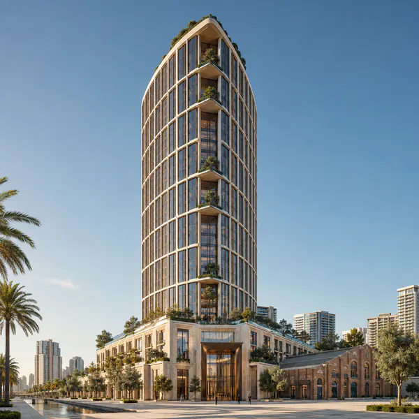 Exterior — An exterior photograph presents a building's overall form, site placement, entrances, and relationship to surrounding space