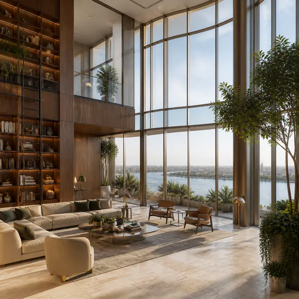 Wide-angle interior — A wide-angle interior includes an expansive field of view, making spatial relationships and room dimensions immediately understandable