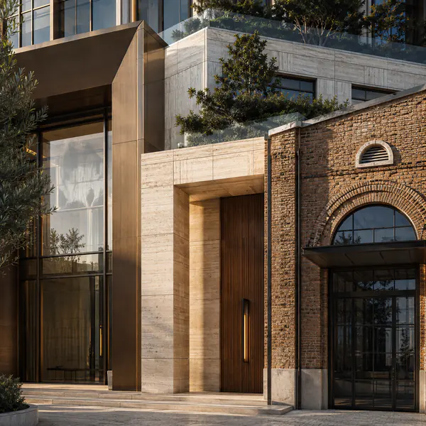 Material texture — Material texture highlights tactile qualities such as rough concrete, polished stone, weathered timber, glass, or metal