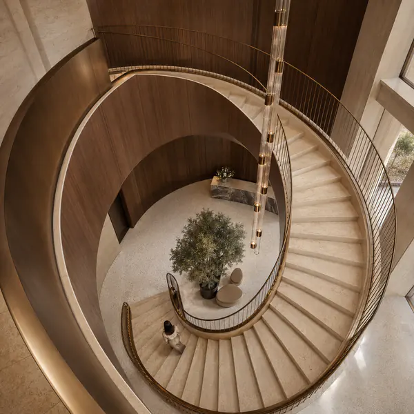 Staircase composition — Staircase composition uses steps, landings, rails, and curves as graphic elements that suggest upward movement