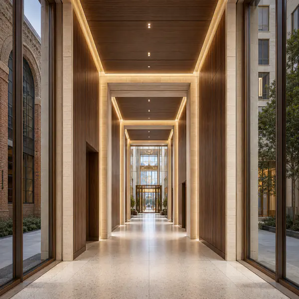 One-point perspective — One-point perspective aligns receding architectural lines toward a single vanishing point for strong depth and visual focus