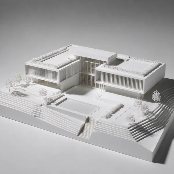 White Card Model — Uses plain white board to emphasize form, openings, massing, and shadow without material distraction