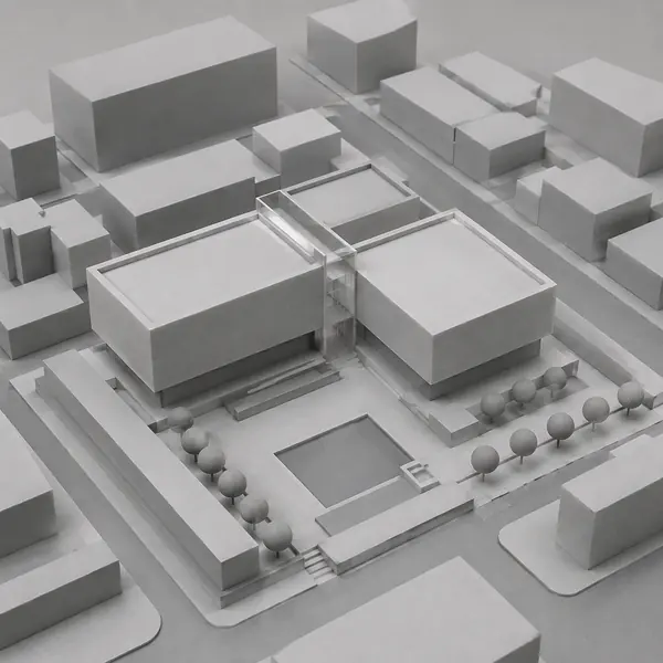 Massing Model — Simplifies a project into basic volumes to study height, scale, density, orientation, and site relationships
