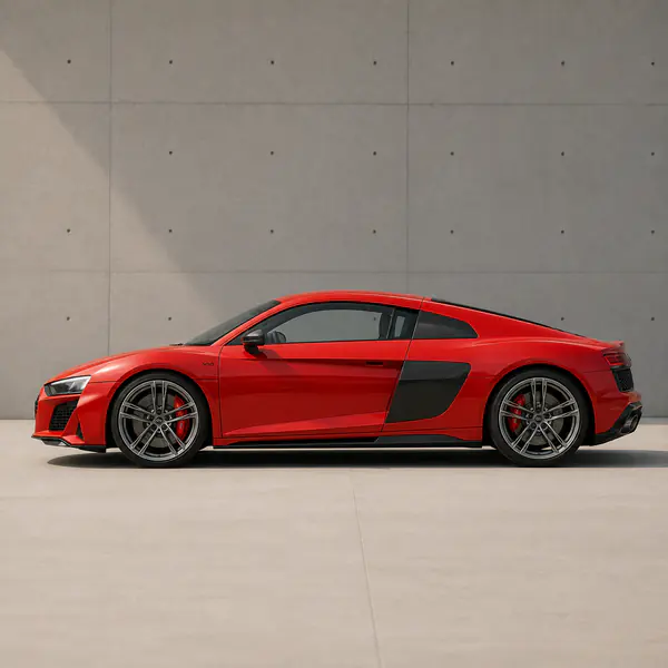 Side Profile — A perpendicular view shows the entire vehicle side, clearly revealing proportions, roofline, wheelbase, and silhouette