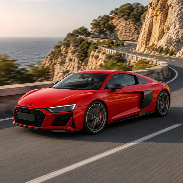 Tracking Shot — The camera moves alongside the car to maintain framing while revealing continuous motion through the surrounding environment