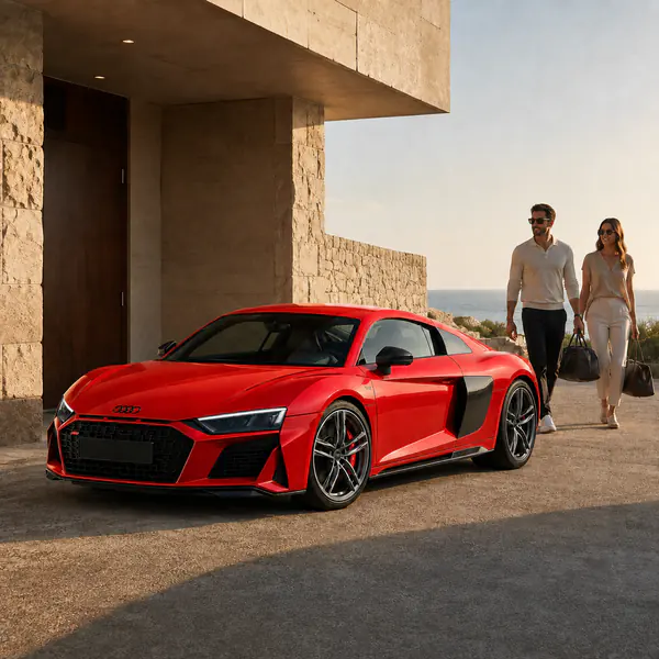 Lifestyle Car Shot — The vehicle appears within an aspirational daily-life scene that connects its design with a particular audience or activity