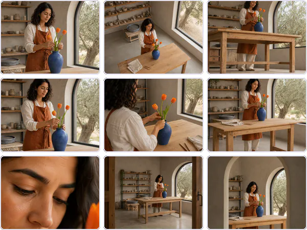 Nine example images from the Camera Angles keyword pack