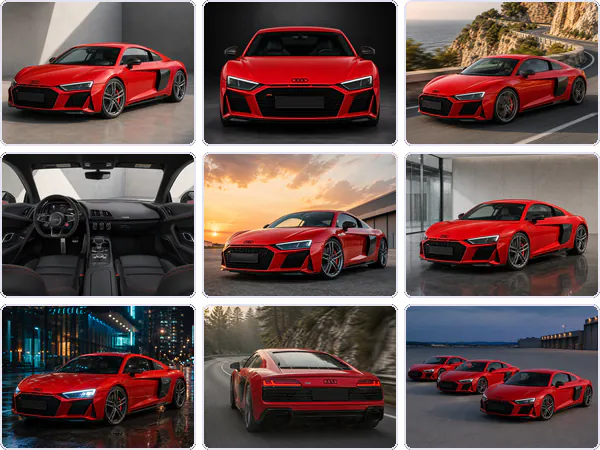 Nine example images from the Car Photography keyword pack