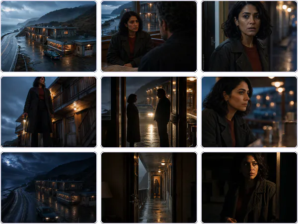 Nine example images from the Cinematic Photography keyword pack