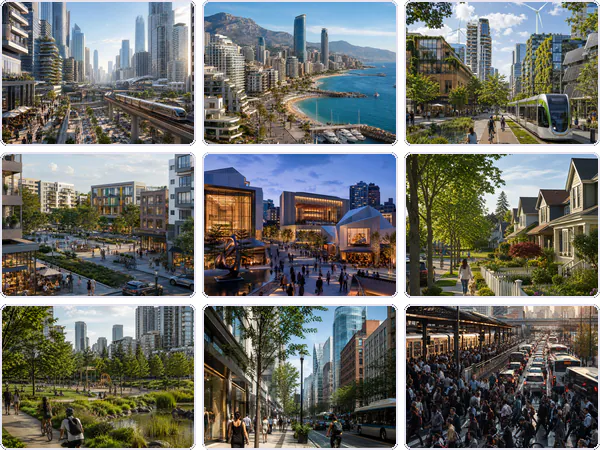 Nine example images from the Cities keyword pack