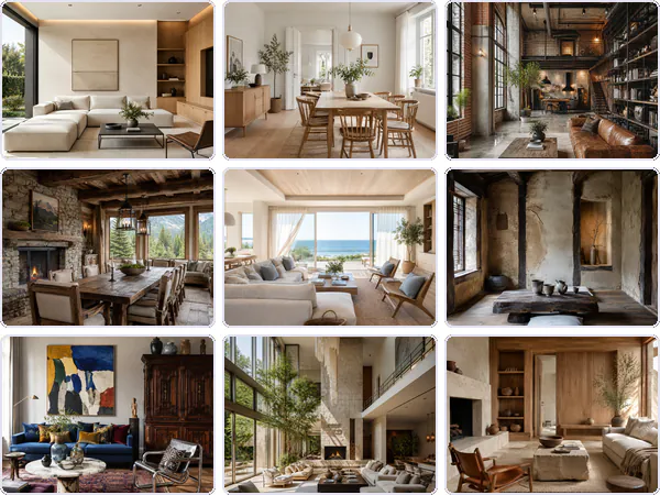Nine example images from the Interiors keyword pack