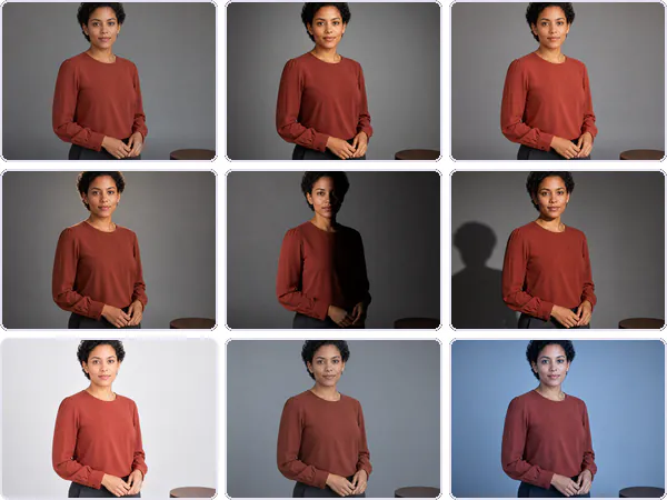 Nine example images from the Lighting keyword pack