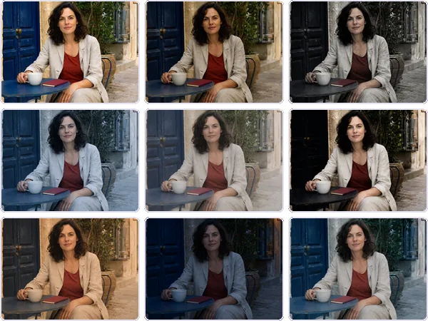 Nine example images from the LUTs keyword pack