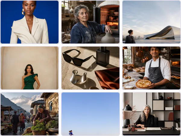 Nine example images from the Magazine Photography keyword pack