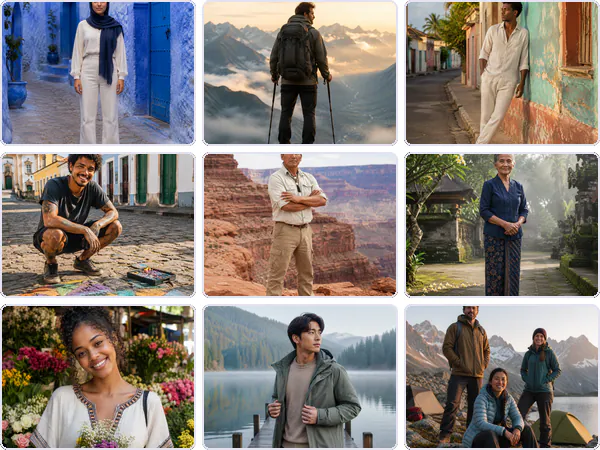 Nine example images from the Pose Positions keyword pack