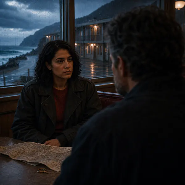 Over-the-shoulder — An over-the-shoulder composition views one person past another's shoulder, creating intimacy, tension, and conversational depth