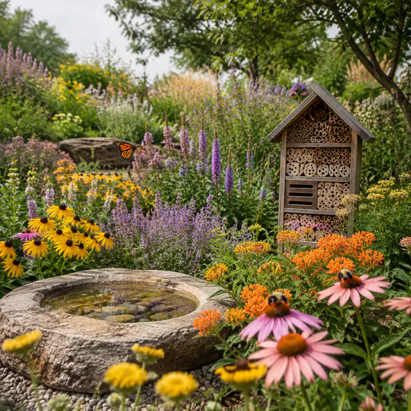 Pollinator Garden — Uses nectar-rich and host plants that support bees, butterflies, and other beneficial insects