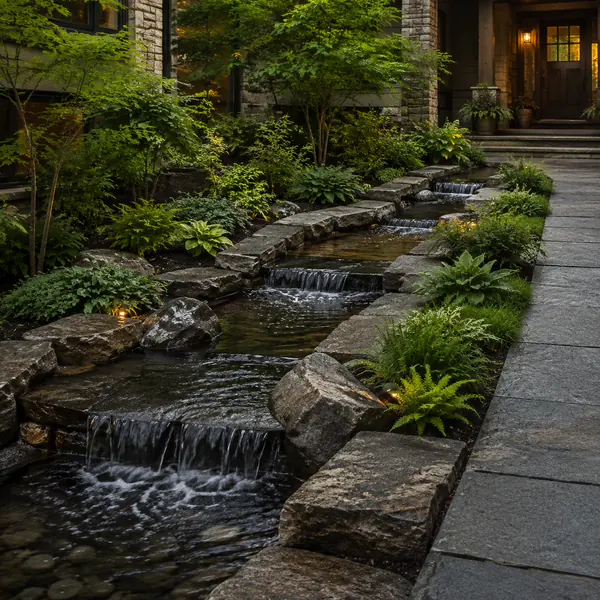 Water Feature — Introduces moving or still water as a focal point, cooling element, sound source, or habitat