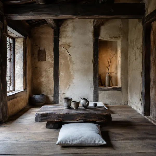 Wabi Sabi Interior — Values natural aging, irregular texture, simplicity, and imperfect handmade materials