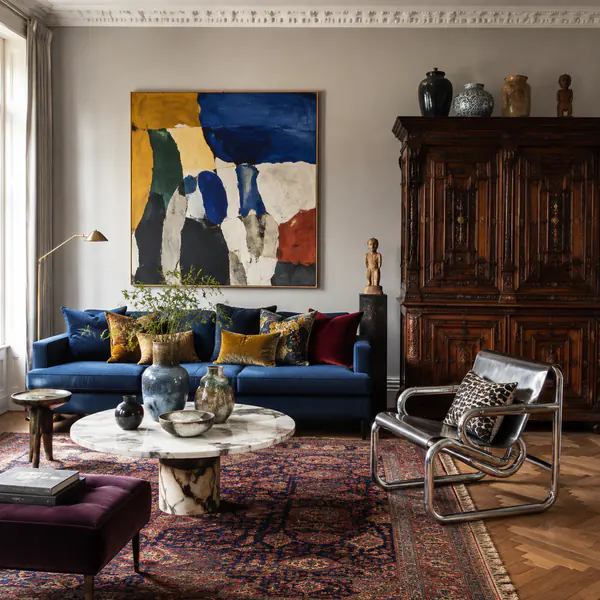 Eclectic Interior — Combines furniture, art, colors, and objects from different periods within a deliberately balanced composition