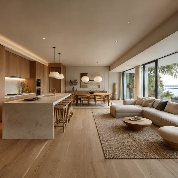 Open Plan Interior — Connects major functions in one continuous space with few full-height partitions