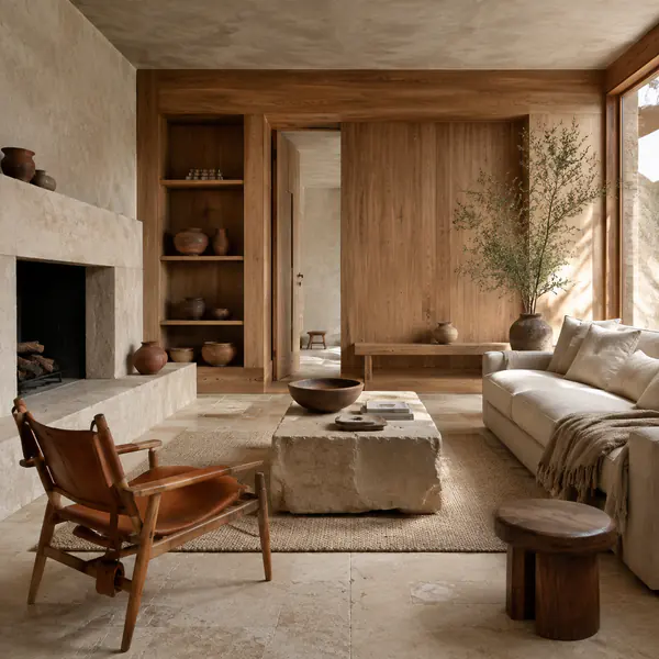 Natural Material Palette — Coordinates timber, stone, clay, linen, leather, and other minimally processed materials