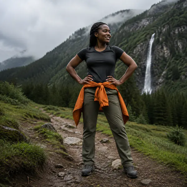 Hands-on-Hips Pose — A hands-on-hips pose places one or both hands at the waist, opening the elbows and defining the torso