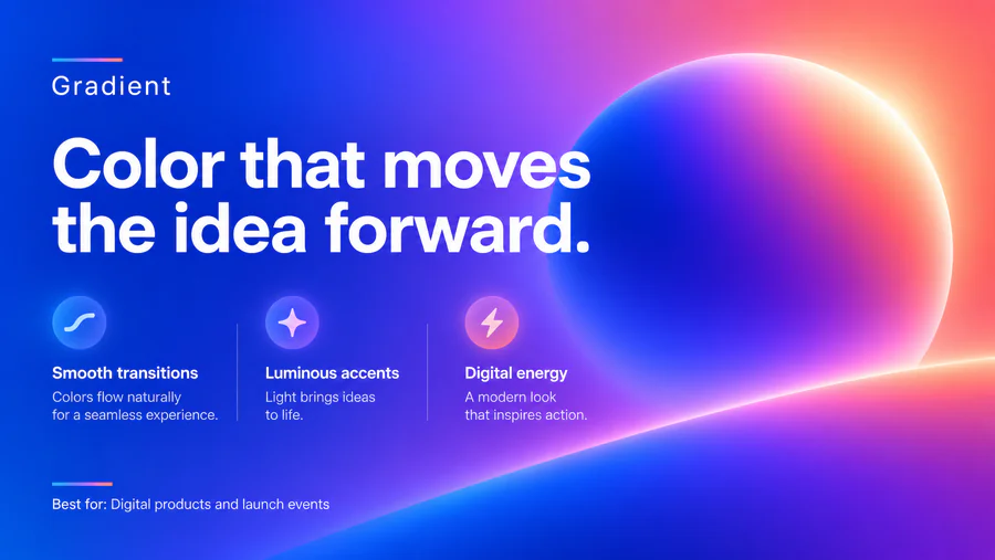 Gradient PowerPoint slide demonstrating the style with text and visual elements.