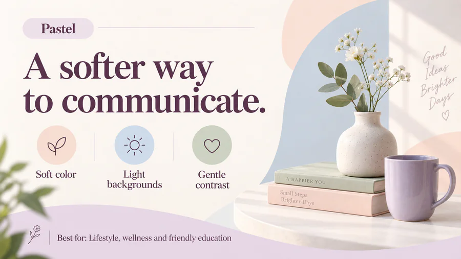 Pastel PowerPoint slide demonstrating the style with text and visual elements.