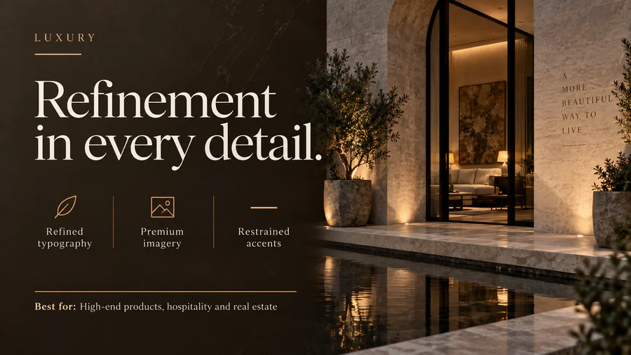 Luxury PowerPoint slide demonstrating the style with text and visual elements.