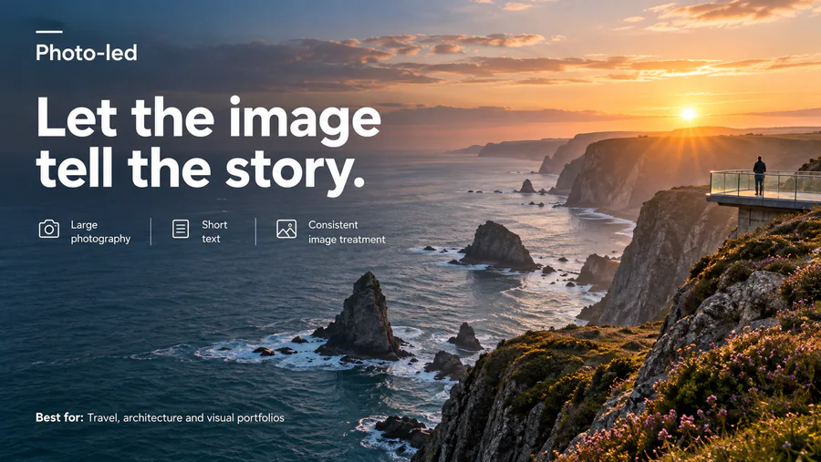 Photo-led PowerPoint slide demonstrating the style with text and visual elements.