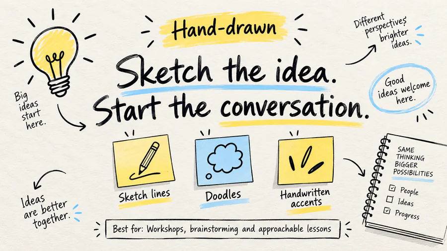 Hand-drawn PowerPoint slide demonstrating the style with text and visual elements.
