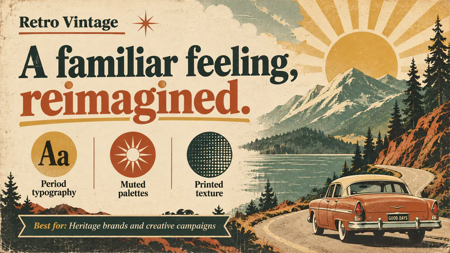 Retro Vintage PowerPoint slide demonstrating the style with text and visual elements.