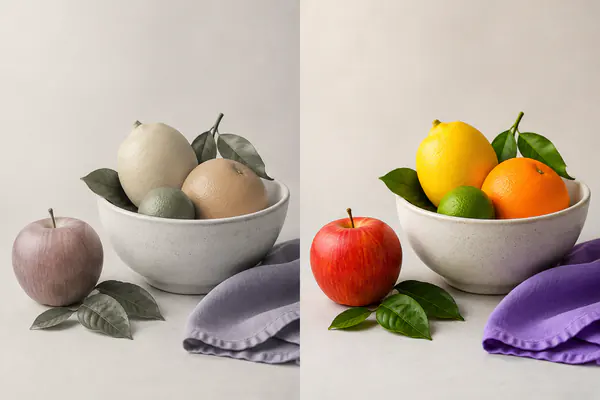 Saturation — The intensity or purity of colors, from muted to vividly colorful