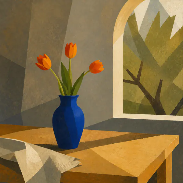 Abstract — A nonliteral aesthetic communicating through shape, color, texture, and visual relationships