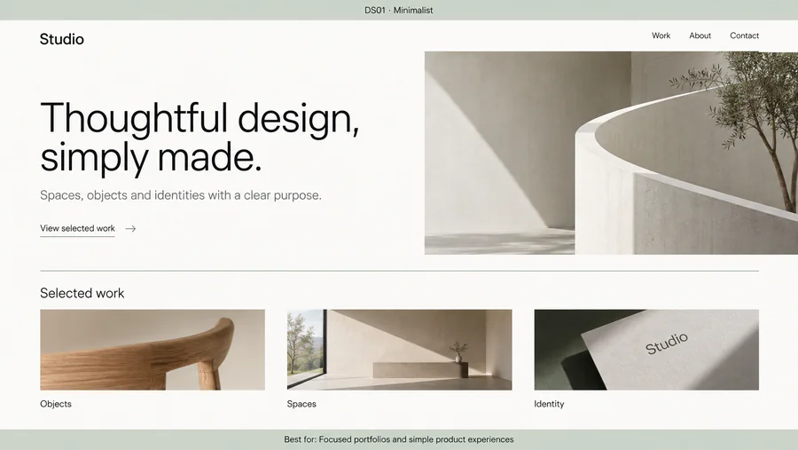 Minimalist website design reference showing a sample page.