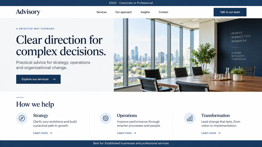 Corporate or Professional website design reference showing a sample page.