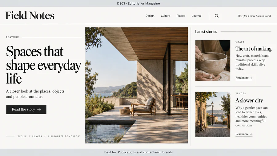 Editorial or Magazine website design reference showing a sample page.