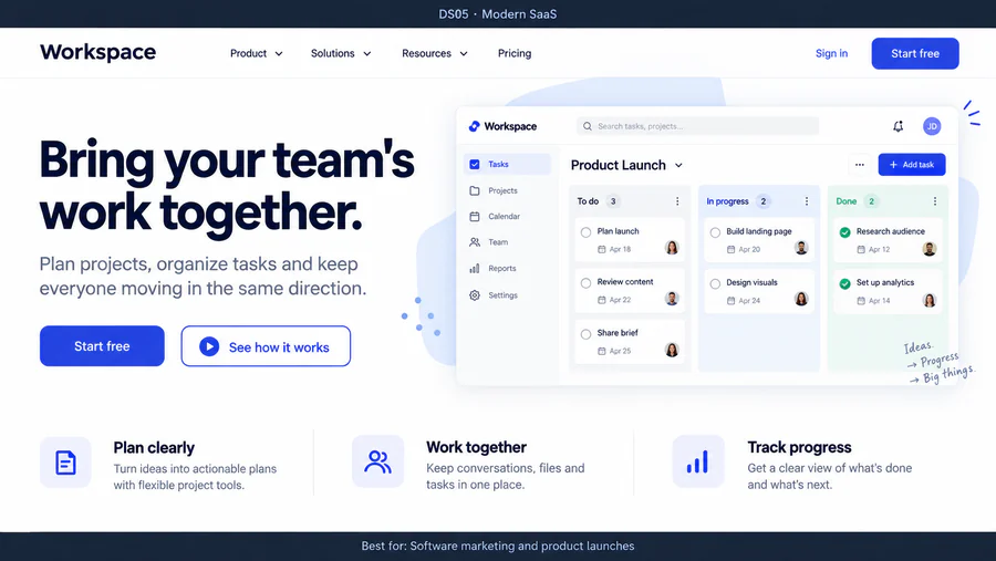 Modern SaaS website design reference showing a sample page.