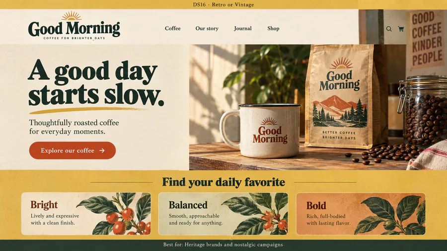 Retro or Vintage website design reference showing a sample page.