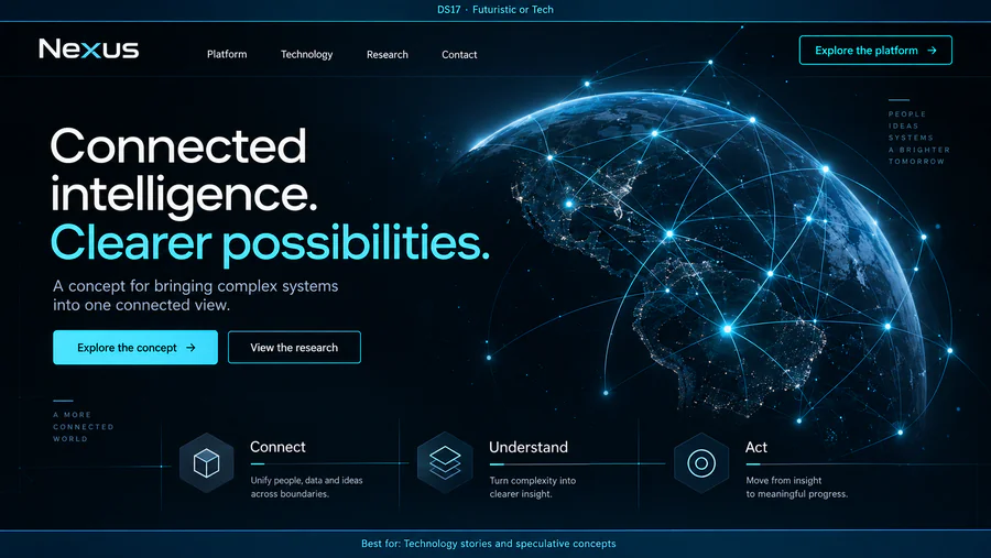 Futuristic or Tech website design reference showing a sample page.