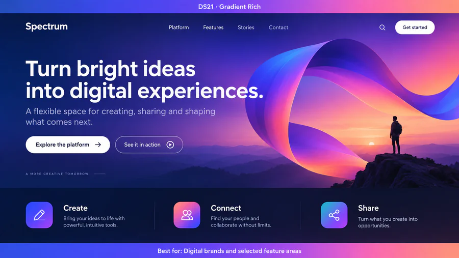 Gradient Rich website design reference showing a sample page.