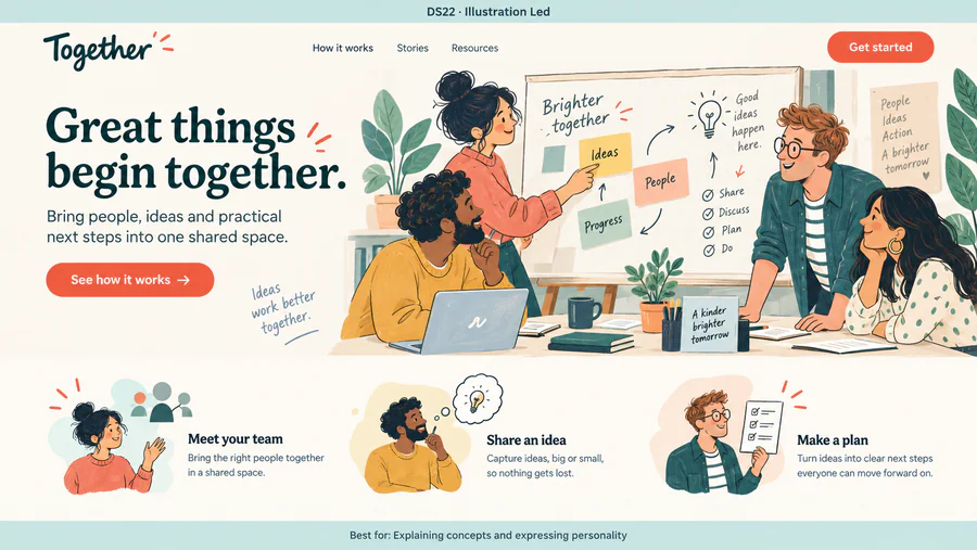 Illustration Led website design reference showing a sample page.