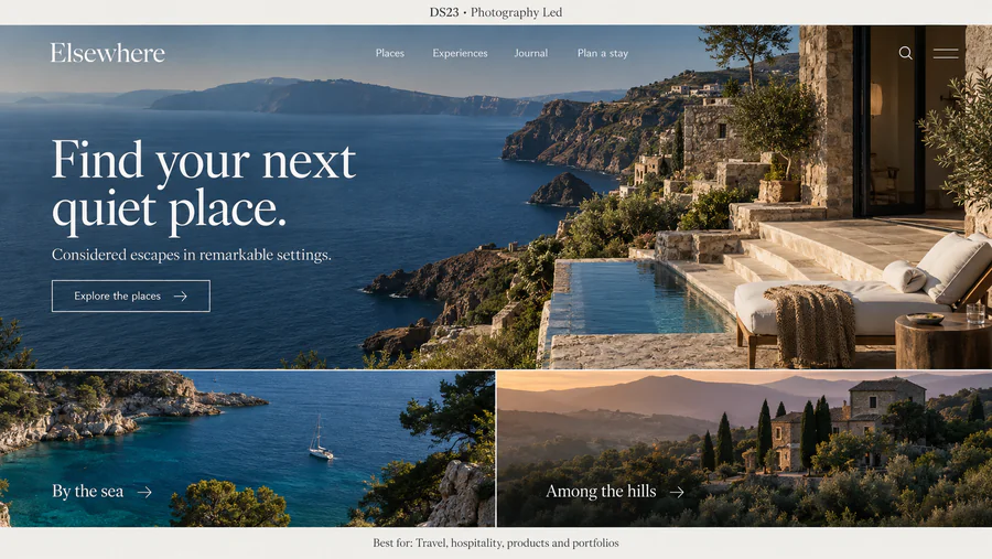 Photography Led website design reference showing a sample page.